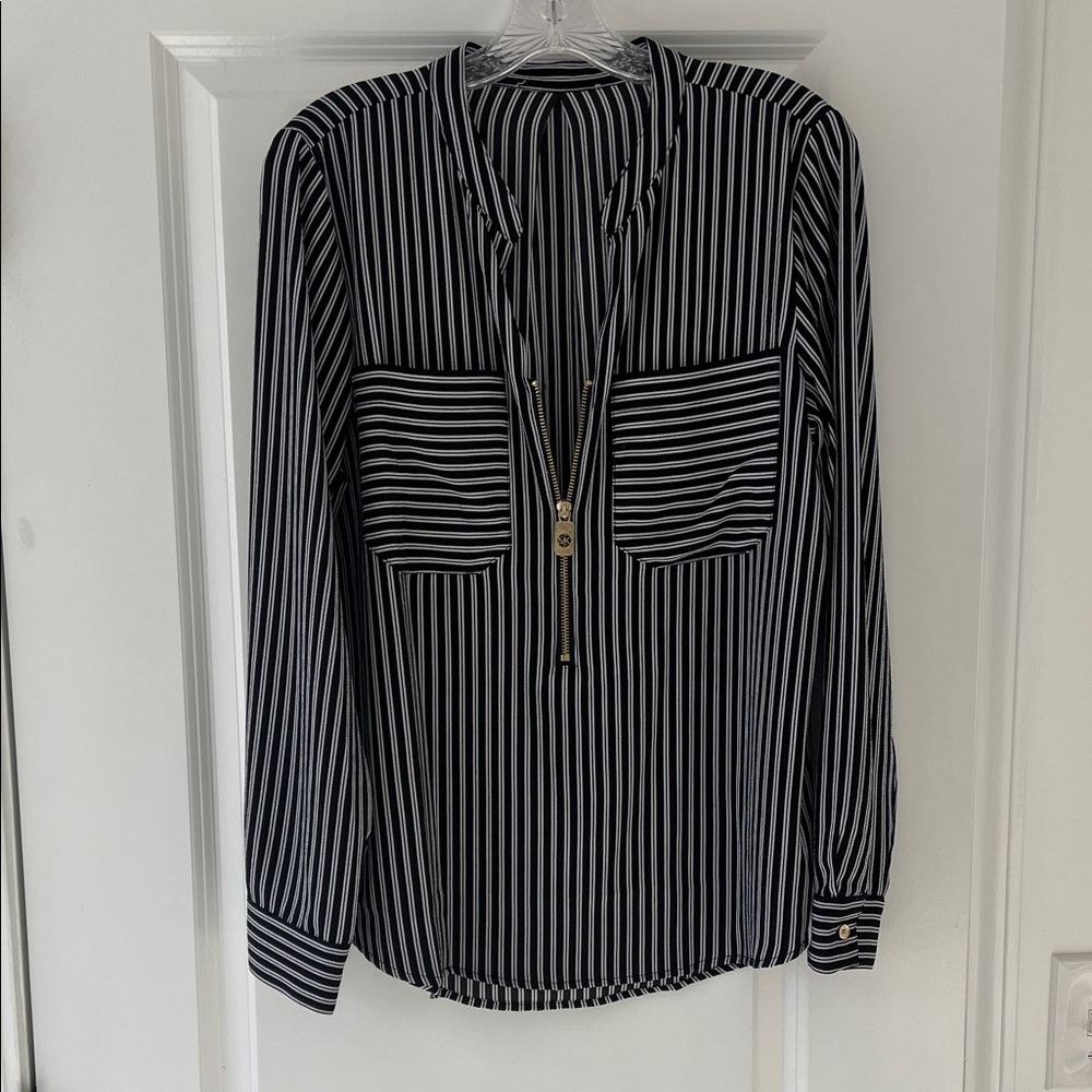 Michael Kors Black and White Striped Blouse